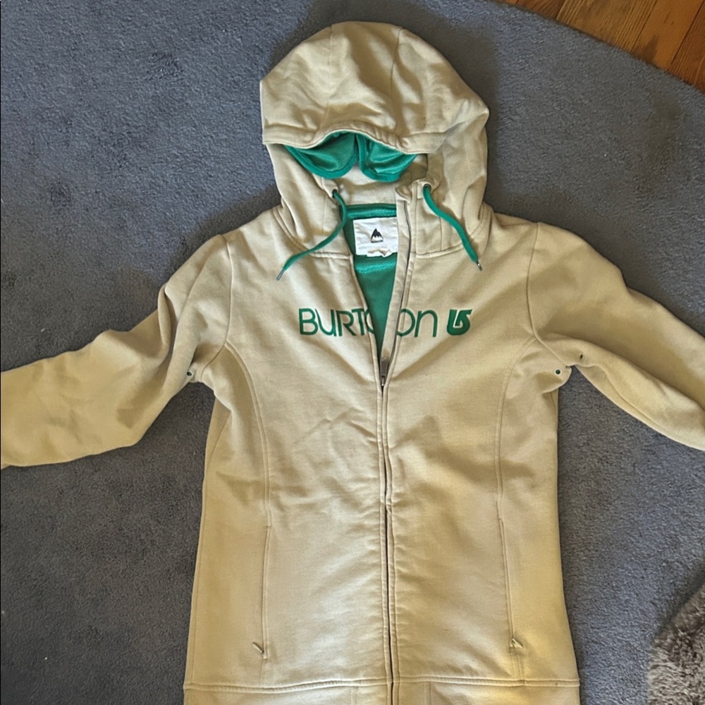 Burton Cream and Green Hoodie - snuggly and comfortable!